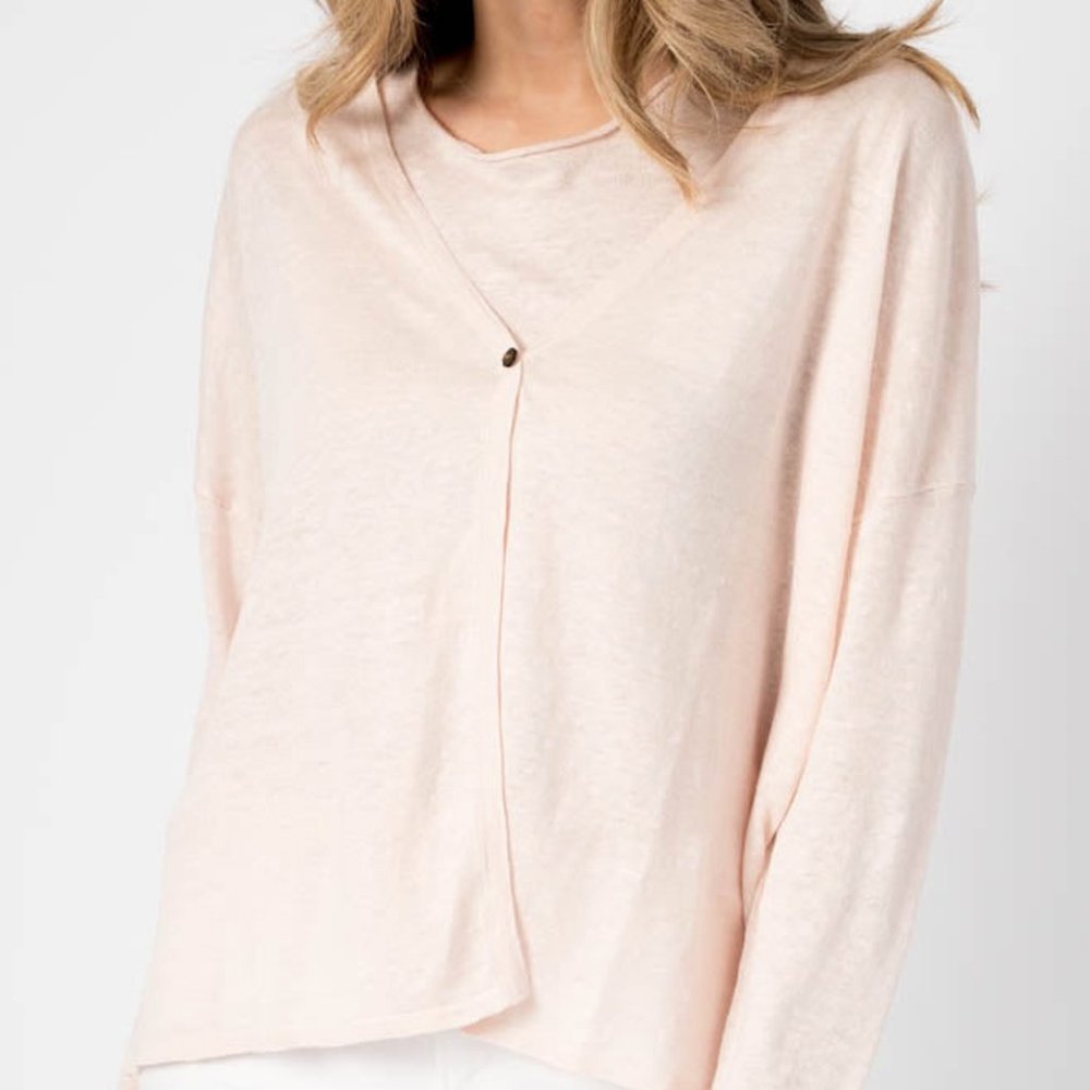 HEMISPHERE Linen V-Neck Cardigan in Powder Pink